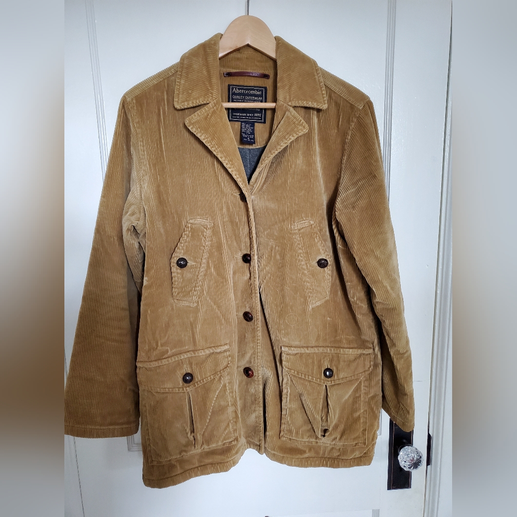 Vintage Abercrombie & Fitch Camel Corduroy Blazer Fleece Lined Coat Sz M
